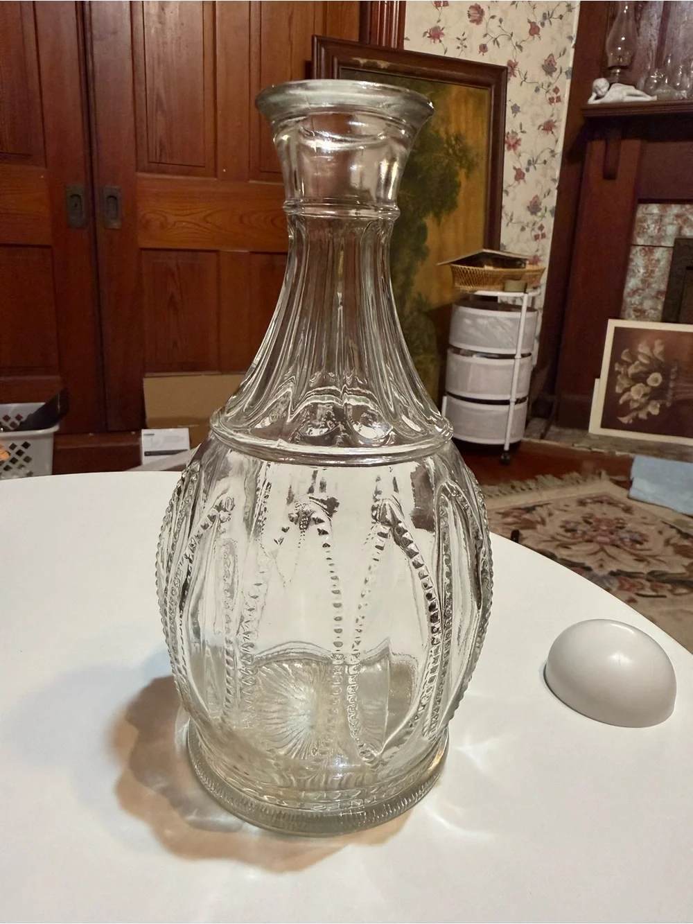 Avon Clear Glass decanter with Textured Bead and Fan Pattern from the 1980s